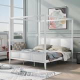 King Size Canopy Platform Bed with Headboard and Footboard, with Slat Support Leg, White Gx000515Aak