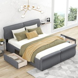 Queen Size Upholstery Platform Bed with Two Drawers, Gray