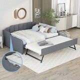 Full Size Upholstery Daybed with Trundle and USB Charging Design, Trundle can be flat or erected, Gray GX000542AAE