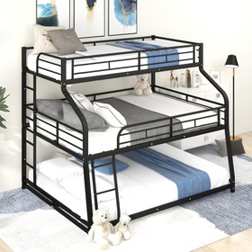 Twin XL/Full XL/Queen Triple Bunk Bed with Long and Short Ladder and Full-Length Guardrails, Black Gx000609Aab-1
