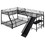 L-Shaped Twin over Full Bunk Bed with Twin Size Loft Bed,Built-in Desk and Slide,Black GX000616AAB
