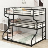 Full XL Over Twin XL Over Queen Size Triple Bunk Bed with Long and Short Ladder, Black
