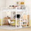 Full Size Metal Loft Bed with Desk, Storage Staircase and Small Wardrobe, Storage stairs can be installed left and right, White GX000620AAK