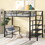 Twin Size Metal Loft Bed with Bench and Storage Staircase, Black GX000622AAB