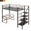 Twin Size Metal Loft Bed with Bench and Storage Staircase, Black GX000622AAB