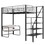 Twin Size Metal Loft Bed with Bench and Storage Staircase, Black GX000622AAB