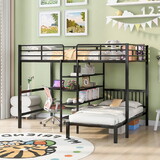Full Over Twin Metal Bunk Bed with Built-in Desk, Shelves and Ladder, Black GX000623AAB