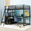 Twin Size Metal&Wood Loft Bed with Desk and Shelves, Two Built-in Drawers, Black GX000624AAB