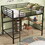 Full Size Metal & Wood Loft Bed with L -shaped desk and shelves, Black and Brown GX000629AAB