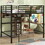 Full Size Metal & Wood Loft Bed with L -shaped desk and shelves, Black and Brown GX000629AAB