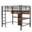 Full Size Metal & Wood Loft Bed with L -shaped desk and shelves, Black and Brown GX000629AAB