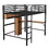 Full Size Metal & Wood Loft Bed with L -shaped desk and shelves, Black and Brown GX000629AAB