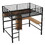 Full Size Metal & Wood Loft Bed with L -shaped desk and shelves, Black and Brown GX000629AAB