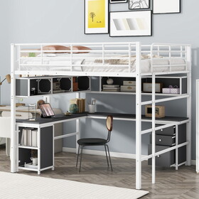 Metal Loft Bed with bookcase, desk and cabinet, Full, White(expected to arrive on January 5th) GX000635AAB