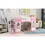 Twin Size Loft Bed with Storage Staircase and Window, Pink GX000727AAH
