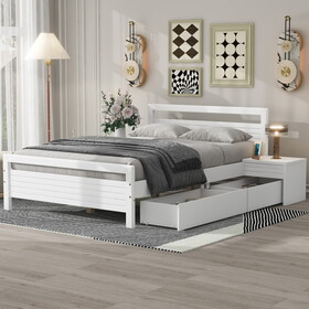 Full Size Wooden Platform Bed with 2 Storage Drawers and 2 bedside tables, White GX000728AAK