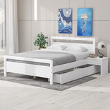 Queen Size Wooden Platform Bed with 2 Storage Drawers and 2 bedside tables, White GX000729AAK