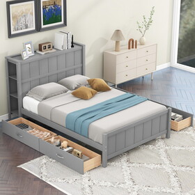 Full Size Platform Bed with Drawers and Storage Shelves, Gray GX001017AAE-1