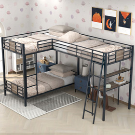 L-Shaped Twin over Twin Bunk Bed with Twin Size Loft Bed with Desk and Shelf,Brown GX001110AAD