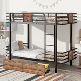 Twin XL over Twin XL Metal Bunk Bed with MDF Board Guardrail and Two Storage Drawers,Black