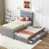 Twin Size Upholstered Platform Bed with Pull-out Twin Size Trundle and 3 Drawers, Gray GX001317AAE