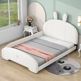 Full Size Upholstered Platform Bed with Cartoon Ears Shaped Headboard, White GX001320AAK