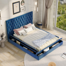 Full Size Upholstery Low Profile Storage Platform Bed with Storage Space on Both Sides and Footboard, Blue Gx001501Aac