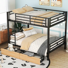 Metal Full Size Convertible Bunk Bed with 2 Drawers, Black GX001518AAB