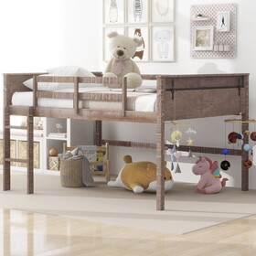 Wood Full Size Loft Bed with Hanging Clothes Racks, White Rustic Natural GX001530AAK