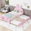 Wood Twin Size Platform Bed with Cartoon Ears Shaped Headboard and Trundle, Pink GX001614AAH