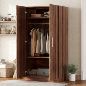 2-Door Wooden Wardrobe Armoire with 3 Storage Shelves, Brown GX001833AAD