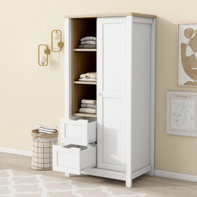 Bedroom Storage Wardrobe with Hanging Rods and 2 Drawers and Open Shelves,Sliding Door,White GX001835AAK