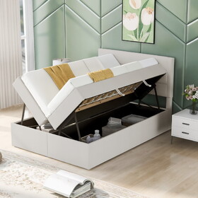 Full Size Upholstered Platform Bed with Storage Underneath, Beige GX001909AAA