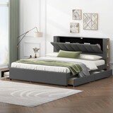 King Size Upholstery Platform Bed with Storage Headboard, 2 Drawers and Trundle, Gray P-GX001918AAA