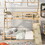 Twin over Queen House Bunk Bed with Climbing Nets and Climbing Ramp, Natural GX002008AAM