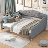 Full Size Vintage Upholstery Daybed with Button Tufted Backrest, Gray GX002016AAE