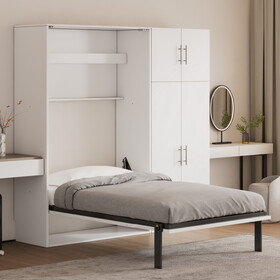 Twin Size Murphy Bed with Lockers and Wardrobes, White GX002046AAK