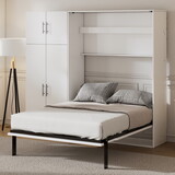 Full Size Murphy Bed with Lockers and Wardrobes, White GX002047AAK