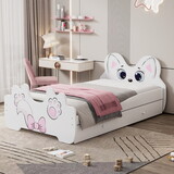 Cartoon Twin Size Platform Bed with Trundle, White
