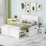 Twin Size Platform Bed with Drawer and Two Shelves, White