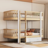 Wood Twin over Twin Bunk Bed with Fence Guardrail and a Big Drawer, Natural White GX003004AAD