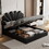 Queen Size Upholstered Petal Shaped Platform Bed with Hydraulic Storage System, PU Storage Bed, Decorated with metal balls, Black HL000071AAB