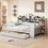 Wooden Full Size Daybed with Storage Shelves, Multi-functional Bed with Two Storage Drawers and Study Desk, Antique White HL000089AAK