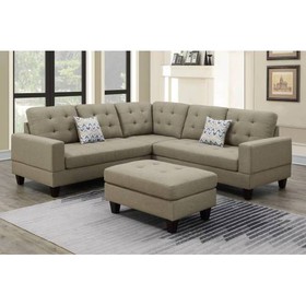 Beige Polyfiber 3pc Sectional Sofa Ottoman Living Room Furniture Loveseat Tufted Couch HS-F6473-ID-AHD