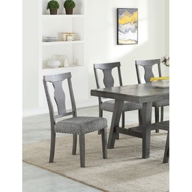 Contemporary Gray Finish Cushion Seat Back Set of 2 Side Chairs Dining Room Saw Tooth Engraving Hs00F1771-Id-Ahd