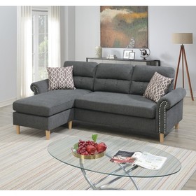Slate Color Polyfiber Reversible Sectional Sofa Set Chaise Pillows Plush Cushion Couch Nailheads Hs00F6447-Id-Ahd