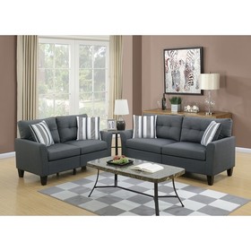 Living Room Furniture 2pc Sofa Set Sofa and Loveseat Charcoal Glossy Polyfiber Plywood Solid Pine Hs00F6533-Id-Ahd