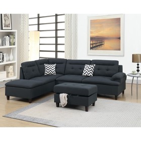 Living Room Furniture Black Cushion Sectional W Ottoman Linen Like Fabric Sofa Chaise Hs00F6588-Id-Ahd
