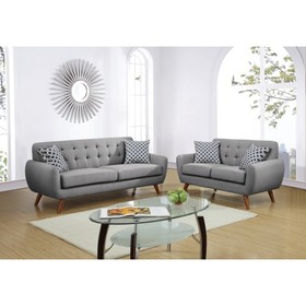 Grey Polyfiber Sofa and Loveseat 2pc Sofa Set Living Room Furniture Plywood Tufted Couch Pillows Hs00F6912-Id-Ahd