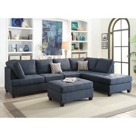 2pc Sectional Sofa Set Reversible Chaise Sofa Dark Blue Dorris Fabric Living Room Furniture Couch HS00F6989-ID-AHD